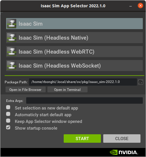 Start NVIDIA Isaac SIM